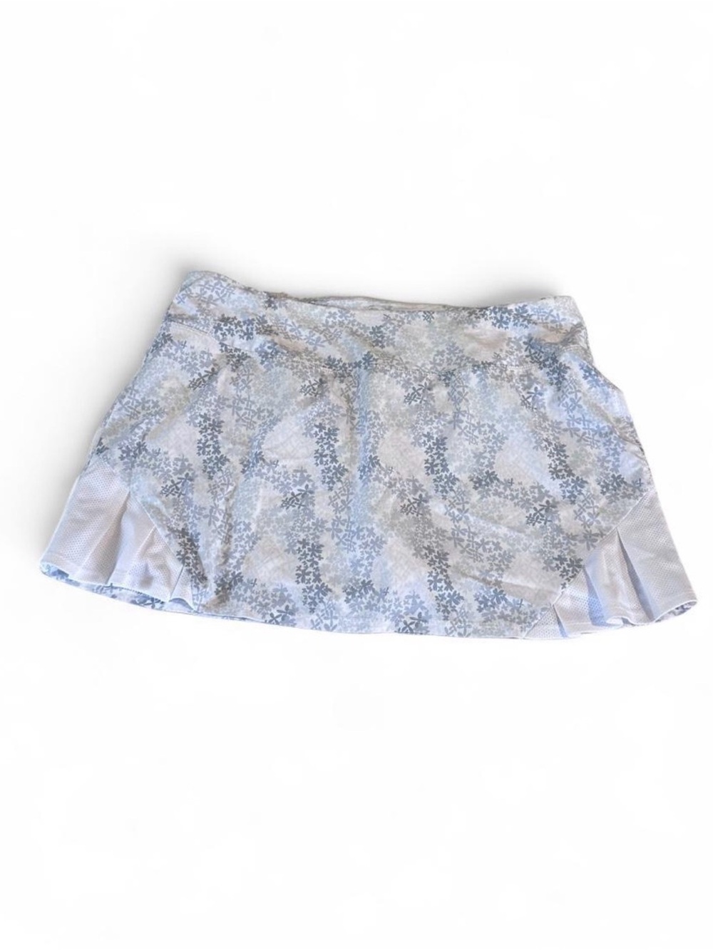 Grey and White Floral Skater Skirt with Pleat Accents